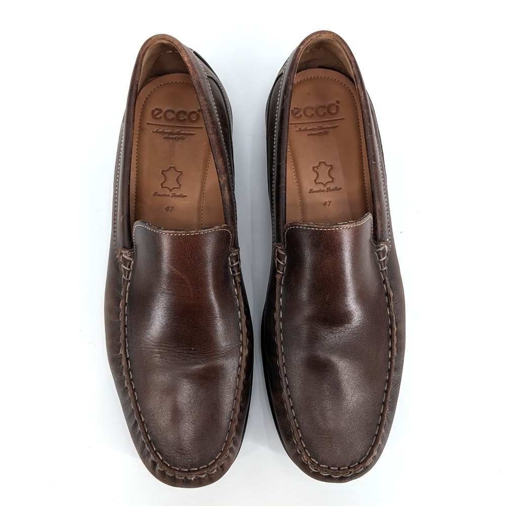 ECCO Men's Brown Leather Driving Loafers Slip On Moc Toe Shoes Size 47 - Picture 3 of 8